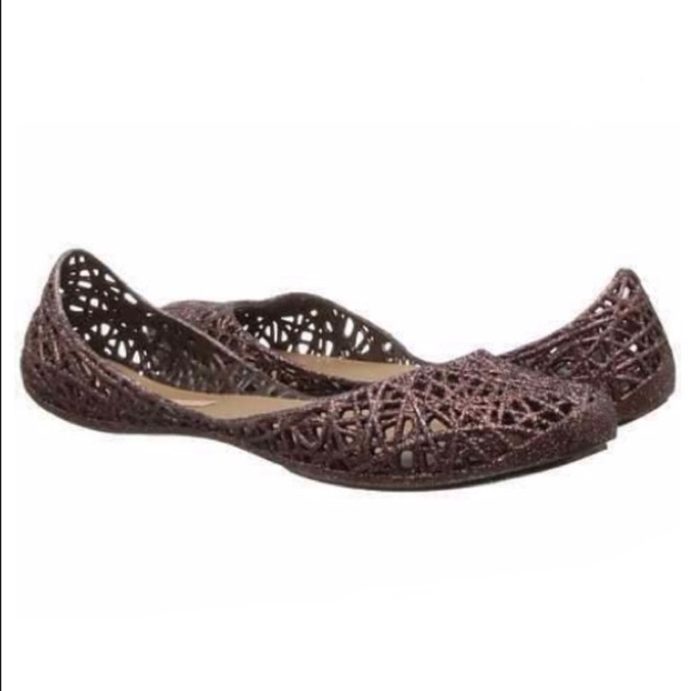 Melissa Zig Zag Brown Sparkly Flats Size 7